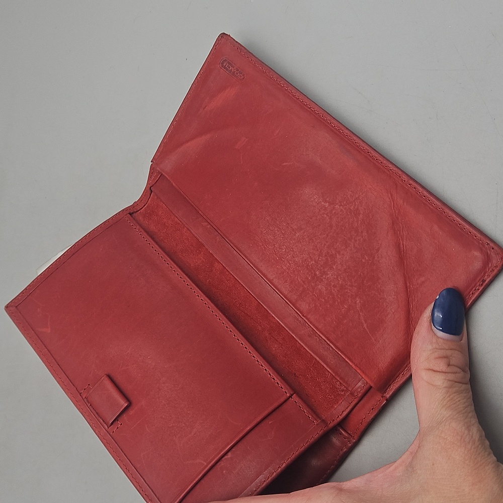 Vintage Coach Wallet Distressed Red Leather Checkbook Holder - Picture 10 of 16